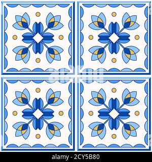 Talavera Tile Wall Art, Azulejo Portuguese Tile Art, Mexican Tile, Tile online Art Print, Pattern Tile Art, Set Of Four