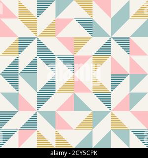 Abstract geometric diamond shapes geo print. Seamless vector pattern. Mint, blush pink, mustard yellow, teal retro colors background. Fashion fabric p Stock Vector