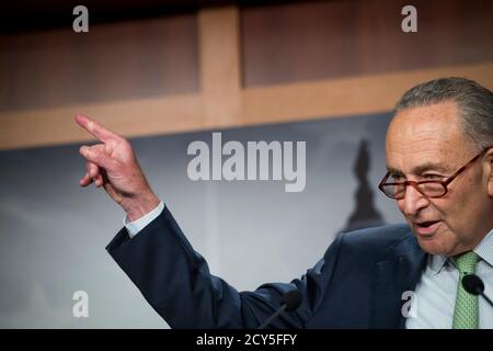 United States Senate Minority Leader Chuck Schumer (Democrat of New York) holds a press conference at the US Capitol in Washington, DC., Thursday, October 1, 2020. Credit: Rod Lamkey/CNP /MediaPunch Stock Photo