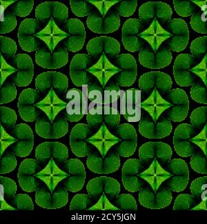 Green lucky clover leaves background. Seamless vector pattern. Green foliage jungle pattern. Irish shamrock St Patricks day pattern Stock Vector