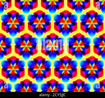 Fantastic neon flower seamless pattern, abstract shape with lots of blending lines and gradient color. Vector illustration. Bright neon 80s colors. Se Stock Vector