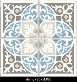 Ancient floor ceramic tiles. Flooring tiling seamless vector background. Vector illustration. Victorian English floor tiling design. Portuguese cement Stock Vector