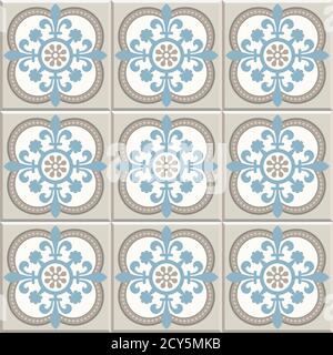 Ancient floor ceramic tiles. Flooring tiling seamless vector background. Vector illustration. Victorian English floor tiling design. Portuguese cement Stock Vector