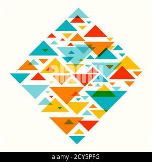 Abstract geometric background - multicolor triangles pattern. Vector illustration. Red, yellow, orange, navy blue colors. Rainbow colored triangles mo Stock Vector