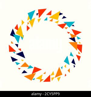 Abstract geometric background - multicolor triangles pattern. Vector illustration. Red, yellow, orange, navy blue colors. Rainbow colored triangles mo Stock Vector