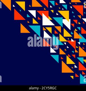 Abstract geometric background - multicolor triangles pattern. Vector illustration. Red, yellow, orange, navy blue colors. Rainbow colored triangles mo Stock Vector