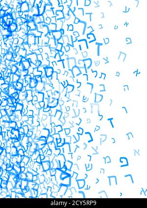 All letters of Hebrew alphabet, Jewish ABC background. Hebrew letters wordcloud word cloud. Vector illustration. Blue and white text typography backgr Stock Vector