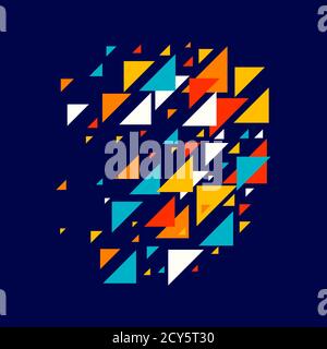 Abstract geometric background - multicolor triangles pattern. Vector illustration. Red, yellow, orange, navy blue colors. Rainbow colored triangles mo Stock Vector