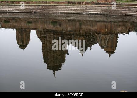 Bhubaneswar, India - February 4, 2020: Water reflection of Brahmesvara Temple on February 4, 2020 in Bhubaneswar, India Stock Photo