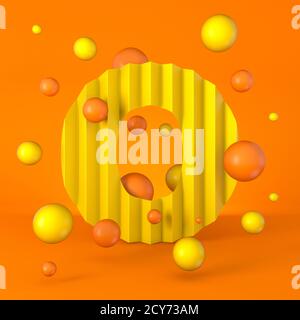 Warm minimal yellow sparkling font Letter O 3D render illustration isolated on orange background Stock Photo