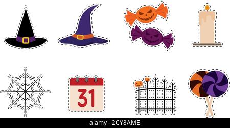 Isolated set halloween october scary icon sticker- Vector Stock Vector