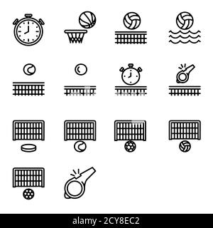 A set of sports icons, whistle stopwatch and other sports Stock Vector