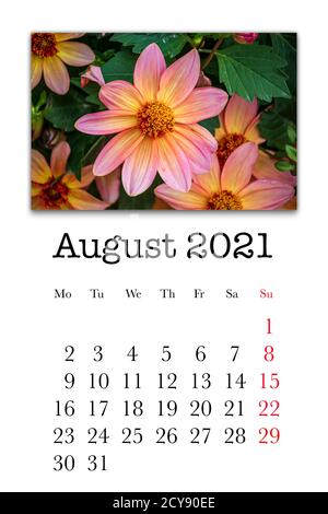 Calendar planner for the month august 2021 deadline day 9 monday
