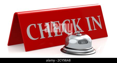 Silver bell with check in sign, 3D rendering Stock Photo