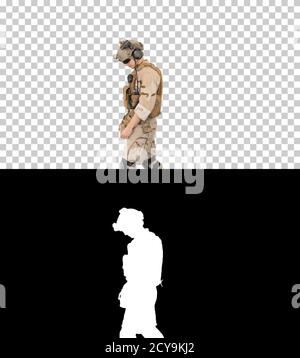 US Army rangers walking by, Alpha Channel with Silhouette Stock Photo