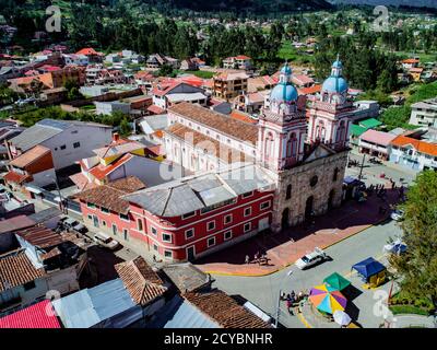 Sinincay, Ecuador, Jan 28, 2018: Aerial image of Iglesia De San Francisco De Sinincay in Ecuador Stock Photo
