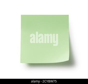 Green sticky notes on a white background Stock Photo