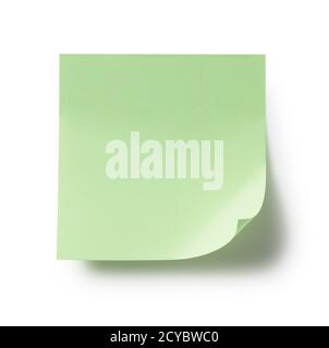 Green sticky notes on a white background Stock Photo