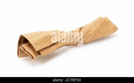 Brown paper bag trash placed on a white background Stock Photo