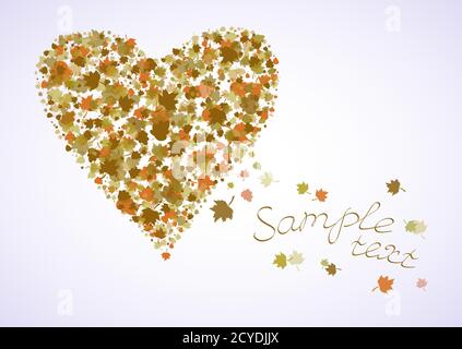 Vector heart shape from autumn leaves. In orange and green colors. Transparency effects used. Stock Vector