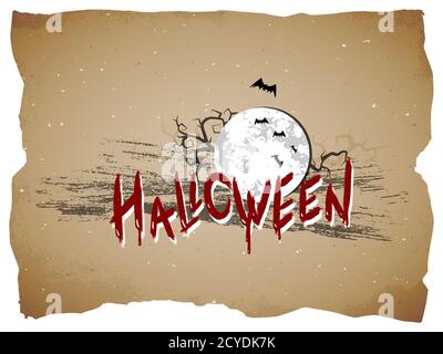Vector Halloween illustration with hand drawn lettering on old paper background. Stock Vector