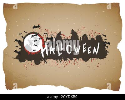 Vector Halloween illustration with hand drawn lettering on old paper background. Stock Vector