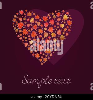 Vector heart shape from autumn leaves. In red, yellow and brown colors. Gradient used. Stock Vector