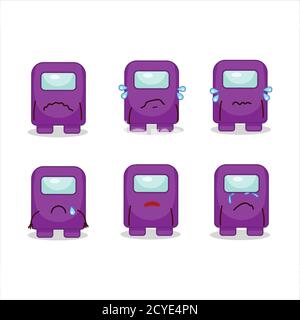 Among us purple cartoon character with sad expression Stock Vector