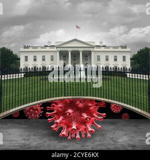 Health and the White House concept as the risk of coronavirus or covid-19 and flu virus danger in the United States as a healthcare law. Stock Photo