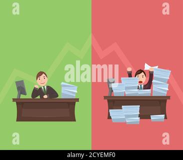 Illustrations of workload workers with schedule in flat style.  Vector element for articles, banners and your design. Stock Vector