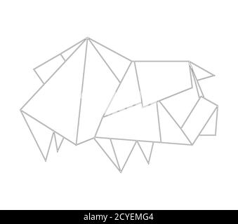 Linear black and white drawing with origami pig. Zodiac horoscope. Vector element for logos, banners, articles and your creativity Stock Vector