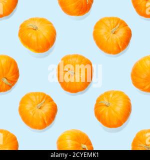 Seamless pattern with pumpkin. Autumn abstract seamless pattern made from Pumpkins on the blue background. Pumpkin quality pattern. Stock Photo