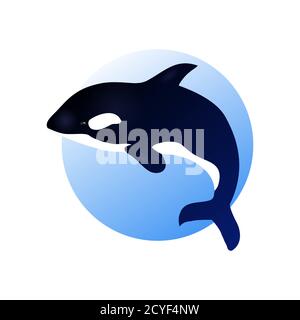 Illustration with grampus on a blue circle. Vector element for logo, icon, emblem and your design. Stock Vector