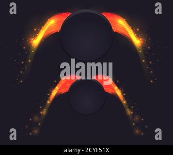 Set of dark circles with golden wings. Vector templates for your design. Stock Vector