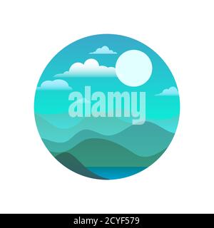 Round illustration with nature in blue hues. Vector element for your design. Stock Vector