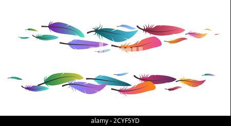 Set of brushes with colored feathers. Vector boho element for invitations, banners and your design Stock Vector