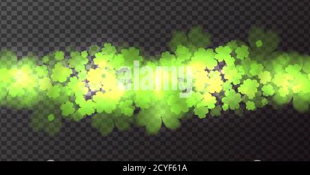 Seamless border with fourleaf clover and sparkle. St.Patricks Day. Vector element for covers, frames and your design Stock Vector