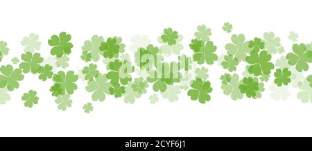 Seamless border with fourleaf clover and sparkle. St.Patricks Day. Vector element for covers, frames and your design Stock Vector