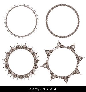 Set of round frames with a mehendi pattern. Vector element for invitations, cards, banners and your design Stock Vector
