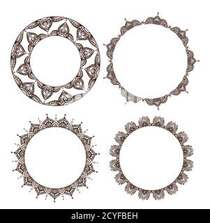 Set of round frames with a mehendi pattern. Vector element for invitations, cards, banners and your design Stock Vector