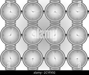Seamless texture with  realistic clock in a row. Vector pattern for fabrics, wallpaper and your creativity Stock Vector