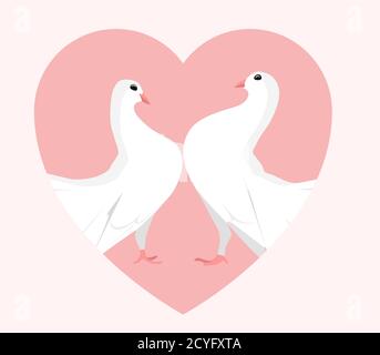 Illustration of white doves in the heart. Lovers. Valentine Day. Vector element for postcards and your creativity Stock Vector