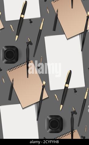 Seamless texture with realistic stationery. Vector pattern for your creativity Stock Vector