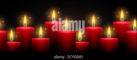 Seamless border with luminous candles on a dark background. Vector border for your creativity Stock Vector