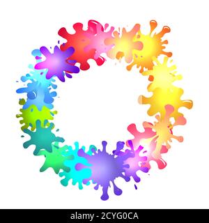 Round frame of multicolored blots of paint with place for text. Vector element for greeting cards, banners, invitation cards and your design Stock Vector