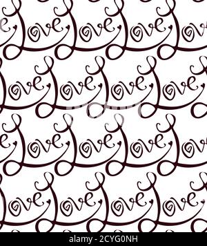 Abstract seamless pattern from calligraphic inscription Love. Lettering. Vector texture for your creativity Stock Vector