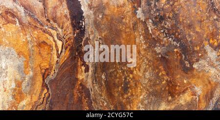 Brown orange slate stone slab in panoramic closeup Stock Photo