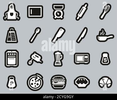 Baking Or Cooking Icons White On Black Sticker Set Big Stock Vector