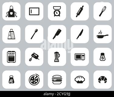 Baking Or Cooking Icons Black & White Flat Design Set Big Stock Vector