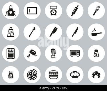 Baking Or Cooking Icons Black & White Flat Design Circle Set Big Stock Vector